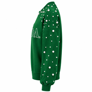 Sweat-shirt décontracté en molleton de coton pour femme Iota Phi Lambda, orné de perles, col rond, avec lettres grecques brodées, pour sororité - Product Image 5