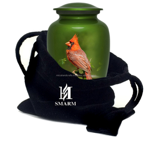 Urna de cremación conmemorativa funeraria verde brillante con diseño de pájaro Cardenal clásico adulto para cenizas humanas urna de cremación hecha a mano - Product Image 3