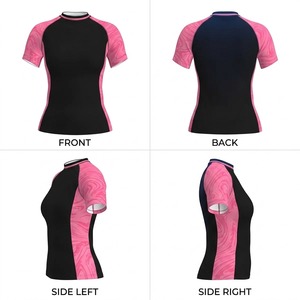 <b>Women</b> Short Sleeve Rash Guard Compression <b>Shirt</b> Quick Dry Sports Jersey <b>Swim</b> Training Top Pink Black Sublimation Print - Product Image 1