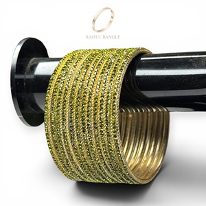 Juego de Brazaletes de Acero Inoxidable de Moda, Chapados en Oro, Color Verde Mehendi, para Mujer, con Aspecto de Diamante de Lujo, Precio al por Mayor - Product Image 1
