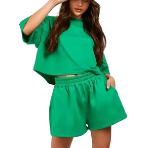 2025 pantalones cortos deportivos de alta calidad para salón, logotipo de marca personalizado, pantalones cortos pesados de mezcla de algodón y poliéster para mujer, conjunto de pantalones cortos de Fitness - Product Image 1