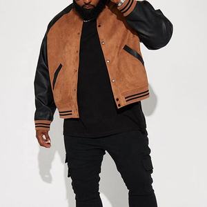 Oem Suede Main Fabric Pu Leather Sleeve Snap Button Closure Ribbed Neck Bottom Varsity Jacket for Men - Product Image 3