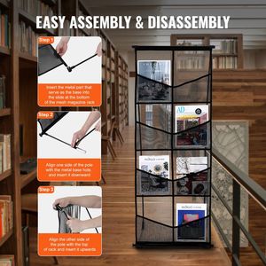 Espositore a 4 livelli con 8 tasche in rete leggera per libri, riviste, giornali, cataloghi e brochure, da terra - Product Image 5