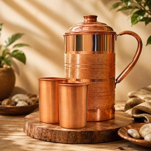 Jarra de Agua de Cobre Hecha a Mano con Acabado Martillado y Tapa, Incluye Dos Tazas, Diseño Tradicional Chino para Uso Doméstico - Product Image 2