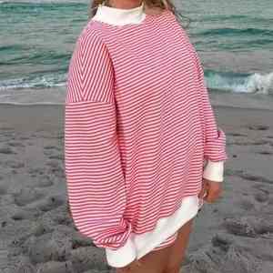 Sudadera Personalizada 2025 para Mujer, Casual, Holgada, de Manga Larga, Color Rosa Oscuro y Blanco, Cuello Redondo, Tejida, Transpirable y Ecológica, para Otoño e Invierno - Product Image 5