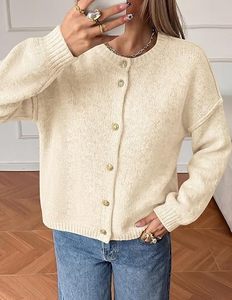 Cardigan en tricot crème à manches longues, fermeture boutonnée, couleur unie, pull d'automne, coupe classique, 100% acrylique, pull pour homme - Product Image 1