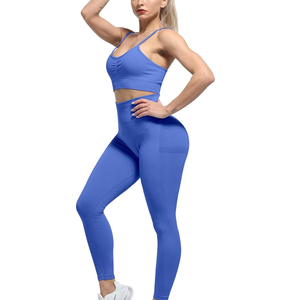 Leggings sans couture taille haute pour femmes, couleur unie, pantalon de yoga et d'entraînement, noir, rouge, bleu - Product Image 2