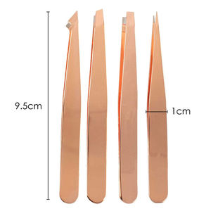 Ensemble de pinces à sourcils de qualité chirurgicale, revêtement or rose, 4 pièces, pour usage domestique et professionnel, avec étui en cuir - Product Image 3