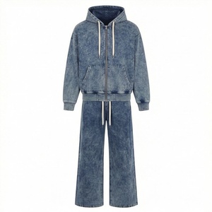 Survêtements pour hommes en coton délavé à l'acide, style vintage, tendance, légers, respirants, avec cordon de serrage, streetwear, couleur unie, coupe classique, hiver - Product Image 1