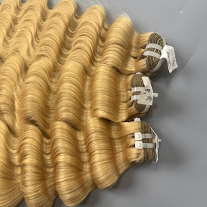 Precio al por mayor Paquetes Rubio ondulado Cabello crudo vietnamita Virgen SDD Tipo de trama de la piel Extensiones de cabello humano tejido - Product Image 5