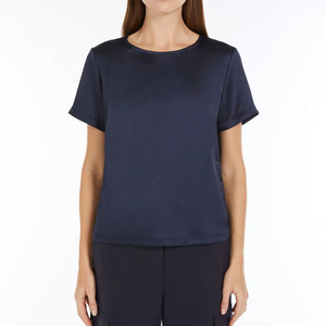 Women's <b>Navy</b> Blue Short Sleeve O-Neck T-Shirt Regular Fit Knitted Polyester Casual <b>Top</b> All Seasons Solid Color Breathable - Product Image 1