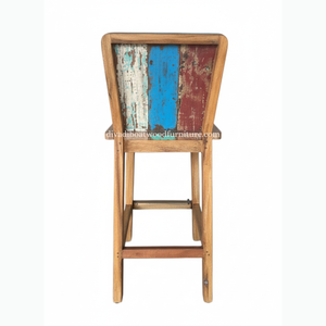 Tabouret de bar design en bois de bateau recyclé, style rustique vintage industriel, bois coloré original, pour pub, café, restaurant - Product Image 4