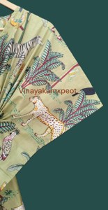 Robe Kaftan Midi Femme Imprimé Safari Vert Sauge 100% Coton Confort Sans Effort Col en V Écologique Respirante Taille Haute - Product Image 2