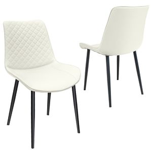 Set di 2 Sedie da Pranzo Senza Braccioli in Pelle PU Bianca con Gambe in Metallo e Rivestimento a Scacchi per Cucina, Ristorante e Soggiorno - Product Image 1