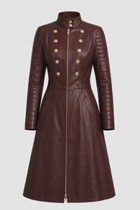 Manteau trench formel pour femme en cuir d'agneau véritable marron, imperméable, respirant, anti-rides, séchage rapide, écologique, polyester - Product Image 3