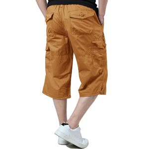 Pantalones Cortos Cargo Capri para Hombre, Color Marrón Sólido, Lona de Poliéster, Cintura Media Elástica, Estilo Casual, Tejido Transpirable de Secado Rápido - Product Image 2