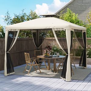 Carpa Gazebo de 3x3 Metros Color Taupe con Paredes Laterales con Mosquitera y Techo Ventilado de 2 Niveles para Jardín, Césped, Patio o Terraza - Product Image 2