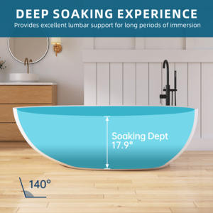 Bañera Ovalada Independiente Moderna de Superficie Sólida Maydon, Color Blanco Mate, 1800 mm, para Uso en Hogar u Hotel, Baño Moderno - Product Image 2