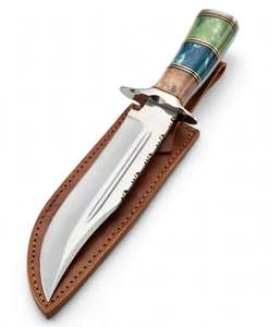 Couteau utilitaire à lame fixe en acier inoxydable artisanal, manche en bois et résine multicolore personnalisé - Product Image 4