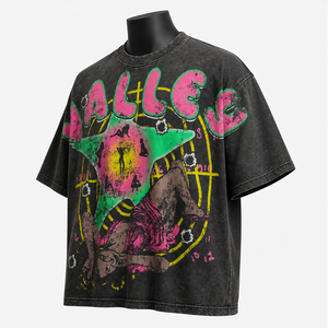 เสื้อยืดโอเวอร์ไซส์ลายกราฟิกสไตล์วินเทจสำหรับผู้ชาย ผ้าฝ้ายฟอกสีแบบแอซิดวอช สตรีทแวร์ พิมพ์ลาย รับผลิตแบบ OEM ODM - Product Image 3