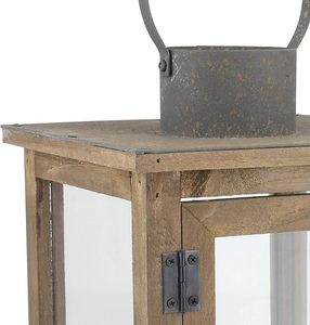 Farol de Vidrio y Madera Rústico, Portavelas Decorativo Estilo Granja, Farol Colgante con Asa de Metal - Product Image 2