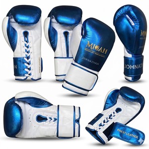 Guantes de Boxeo Profesionales MICAH, Transpirables, de Cuero con Cierre de Gancho y Bucle, Nombre Personalizado Jonathan, Azul Blanco, Equipo de Entrenamiento para Adultos - Product Image 4