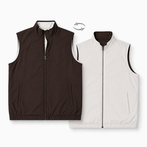Chaleco Unisex Reversible sin Mangas con Cierre, Color Sólido, Cortavientos, Casual, con Capucha, Corte Regular, Ropa de Invierno, Forro Polar - Product Image 1