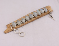 Bracelet ovale en argent sterling 925 avec pierre de lune arc-en-ciel naturelle, serti à la main, style vintage, unisexe, 25g, SHREE JAIPUR