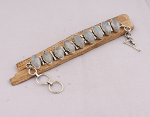925 Sterling Silver Natural Rainbow Moonstone <b>Bracelet</b> Handcrafted Blue Fire Moonstone Jewelry Wholesale Minimalist <b>Adjustable</b> - Product Image 6