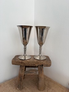 Wedding Occasion Set of 2 Factory Sale Handmade Metal Goblets Bell Shape Long Stem Wine <b>Glasses</b> - Product Image 5