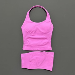 Ensemble 2 pièces de sport pour femme : Haut dos nu à bretelles, soutien-gorge et short, sans couture, pour yoga, gym, course et fitness - Product Image 5
