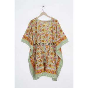 Nuevo Vestido Kaftán de Tela de Algodón Ecológica Hecho a Mano, Estilo Bohemio, Transpirable, con Estampado a Bloque, Kimono Largo - Product Image 3