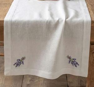 Wholesale Customized Vintage White Linen Table <b>Runners</b> Embroidered Lavender Hemstitch <b>Washable</b> Durable for Wedding Restaurant - Product Image 3