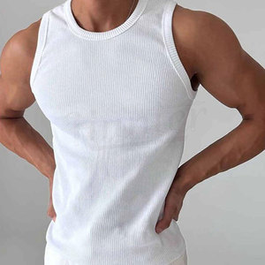เสื้อกล้ามออกกำลังกายผู้ชายสำหรับฤดูร้อน ผลิตตามแบบ OEM ปรับแต่งได้ ผ้าริบยืดหยุ่น แห้งเร็ว ระบายอากาศดี ป้องกันไฟฟ้าสถิต เป็นมิตรกับสิ่งแวดล้อม ผลิตจากผ้าสแปนเด็กซ์/โพลีเอสเตอร์ - Product Image 3