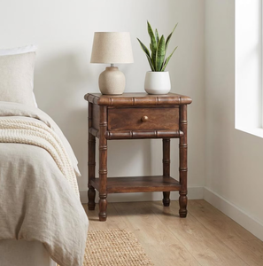 Mesita de noche moderna de estilo vintage para el hogar, con 3 cajones, tapa de madera de mango, color natural, mesitas de noche de madera para hotel - Product Image 1