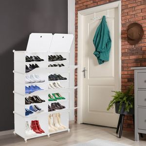 Meuble de rangement à chaussures portable 7 niveaux pour 28 paires, étagère tour à 14 compartiments, extensible pour talons, bottes, pantoufles W - Product Image 3