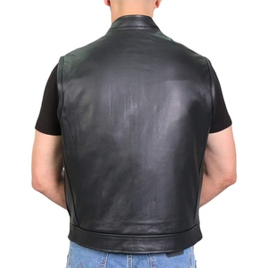 Custom <b>Men's</b> Genuine Cowhide <b>Leather</b> Motorcycle Club Vest Stand Collar Sleeveless Biker Riding <b>Waistcoat</b> OEM ODM Manufacturer - Product Image 4