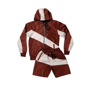 Men's Hooded Color Blocking Windbreaker Jacket And <b>Shorts</b> Set Quick Dry <b>Polyester</b> Casual Summer Outerwear - Product Image 2