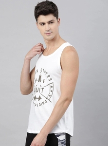 Men's White Sleeveless Tank Top With "When Others Quit Keep Going" Print O-Neck Casual Workout Wear Breathable Knitted Cotton - Product Image 5