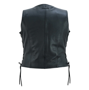 Chaleco de cuero para mujer, negro, casual, sin mangas, cuello en V, cierre de gancho, top de otoño, superventas, moda, chaleco de motociclista, abrigo exterior - Product Image 2