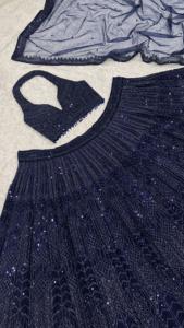 ชุดเลเฮนกาปักเลื่อมและลายดอรี่แบบยังไม่เย็บติดกัน สำหรับงานแต่งงานและงานปาร์ตี้ ราคาประหยัด - Product Image 4