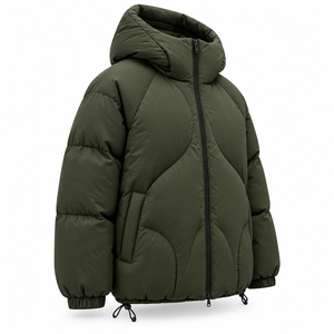 Chaqueta acolchada con capucha para hombre, color verde oliva, gruesa, holgada, con cremallera, para invierno - Product Image 3