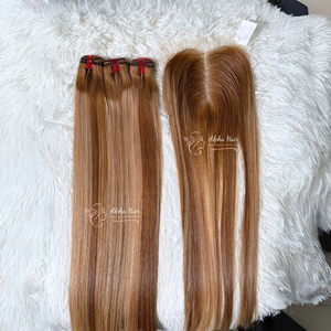 Magnífico Piano Rubio Color Premium Espejo Hueso Recto Sin enredos Cutícula Cabello alineado Extensiones de cabello natural Tejidos - Product Image 4