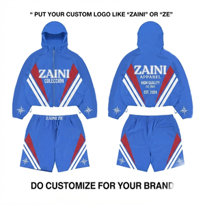 ZAINI 120 GSM Polyester <b>Knitted</b> Windbreaker Short <b>Set</b> Men's Winter Quick Dry Blue Red White Solid Custom Logo OEM ODM Quality - Product Image 1