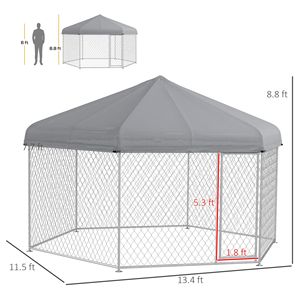 Gabbia Gigante per Cani di Taglia Grande 4,07 x 3,50 m Impermeabile Resistente ai Raggi UV Argento per Allevamento Esterno in Hotel - Product Image 3
