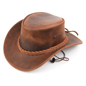 Sombrero de Vaquero de Cuero Marrón de Moda 2026, Ala Ancha, Estilo Vintage Desgastado, con Banda Trenzada y Correa para la Barbilla, Unisex para Adultos - Product Image 6