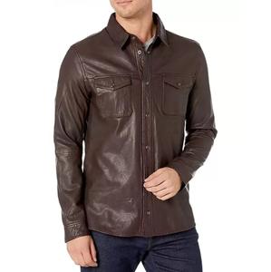 Chemise en cuir de luxe pour homme, qualité supérieure, cuir véritable, douce et confortable, style décontracté classique, coupe régulière, manches longues, style safari - Product Image 6