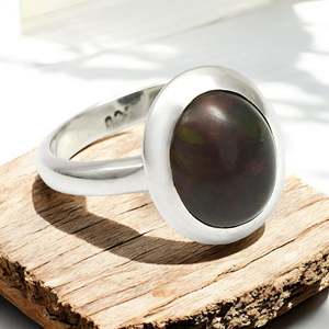 Bezel Setting Oval Cut Black Opal Gemstone Band Ring Crafted From 925 <b>Solid</b> Sterling <b>Silver</b> Available At Reasonable Price - Product Image 5