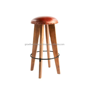 เก้าอี้บาร์ไม้พร้อมเบาะหนัง เก้าอี้บาร์ไม้ทรงสูงแบบเรียบง่ายพร้อมเบาะรองนั่ง เก้าอี้บาร์ไม้ทันสมัยพร้อมที่พักเท้า ทำจากไม้เนื้อแข็ง - Product Image 1