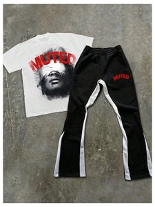 Ensemble survêtement homme streetwear : T-shirt et pantalon évasé, motif personnalisé, été, jogging, vintage, 100% coton, délavé à l'acide - Product Image 3